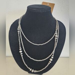 ISAAC NWT Faux Navajo Elegant Silver Beaded Navajo Pearl Layered Necklace